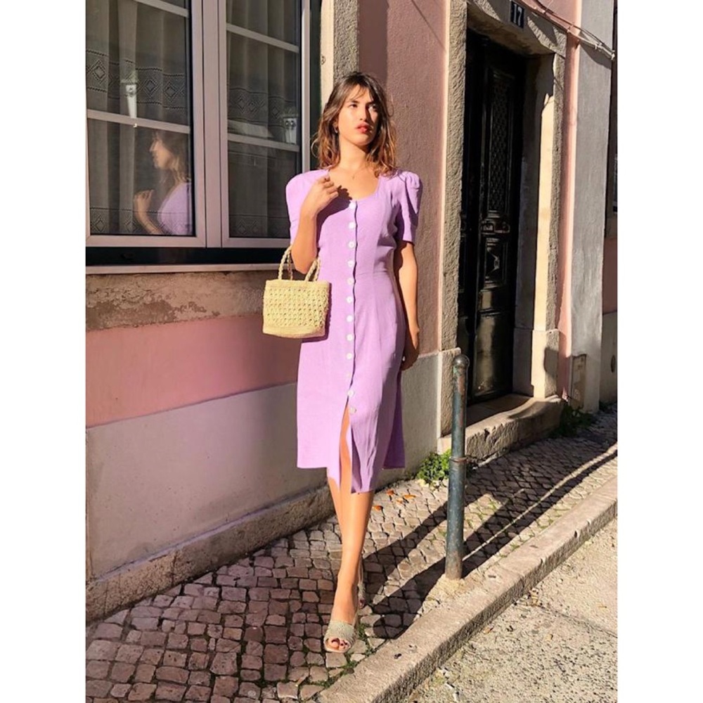 Rouje Lilac midi dress polka dot size FR38